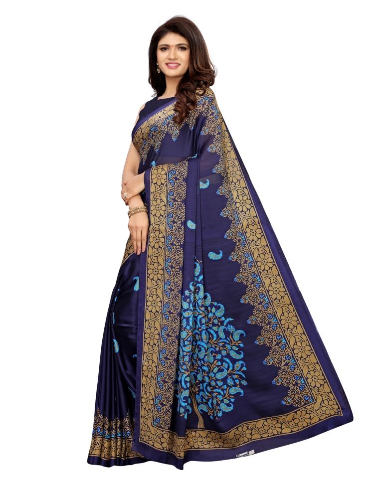 Navy Blue Coloured Georgette Printed Saree | SLV1132S2026