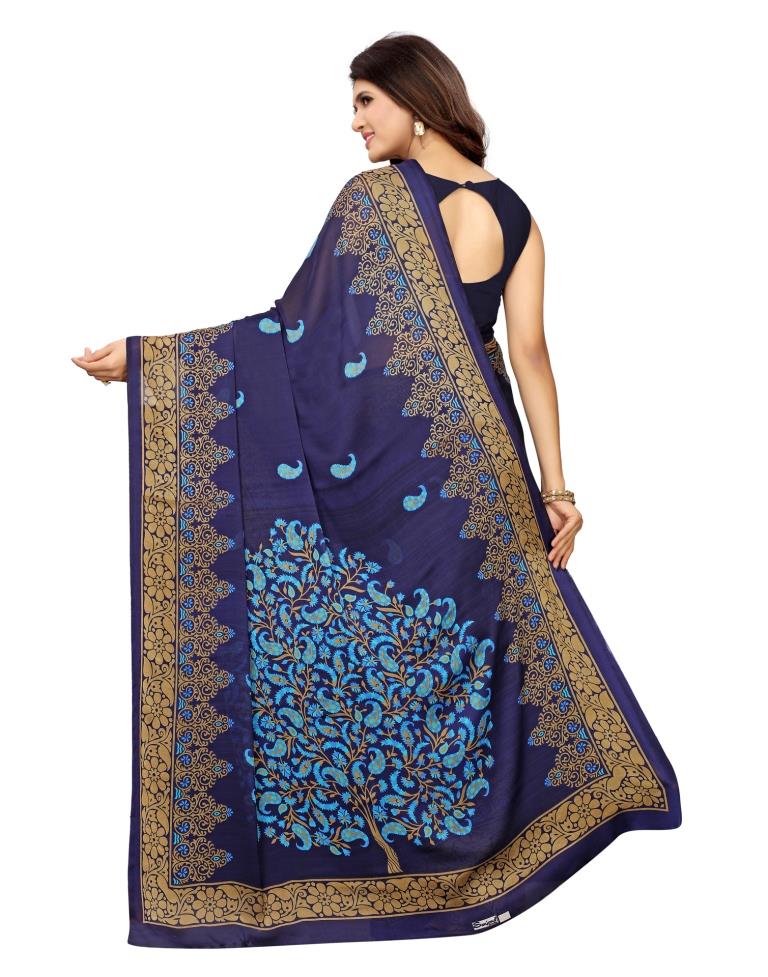 Navy Blue Coloured Georgette Printed Saree | SLV1132S2026