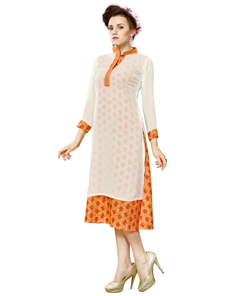 White Coloured Georgette Printed Kurti | SLV113K105
