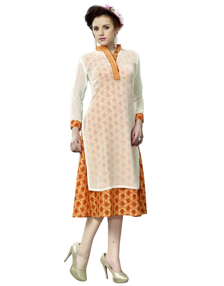 White Coloured Georgette Printed Kurti | SLV113K105