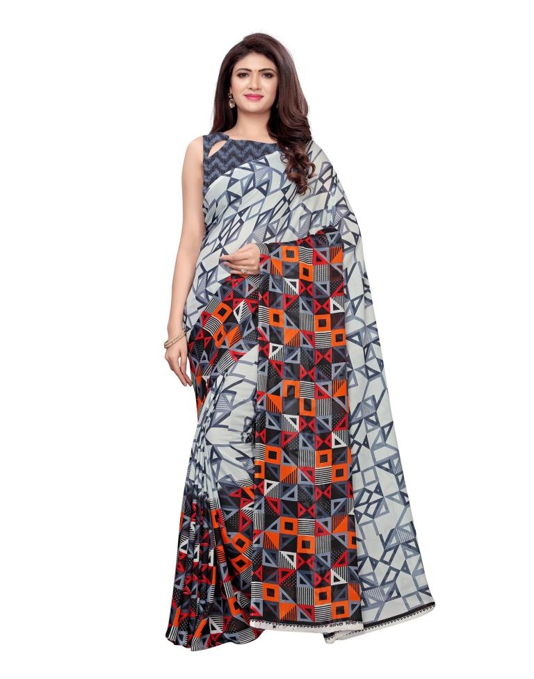 Grey Coloured Georgette Printed Saree | SLV1144S2142