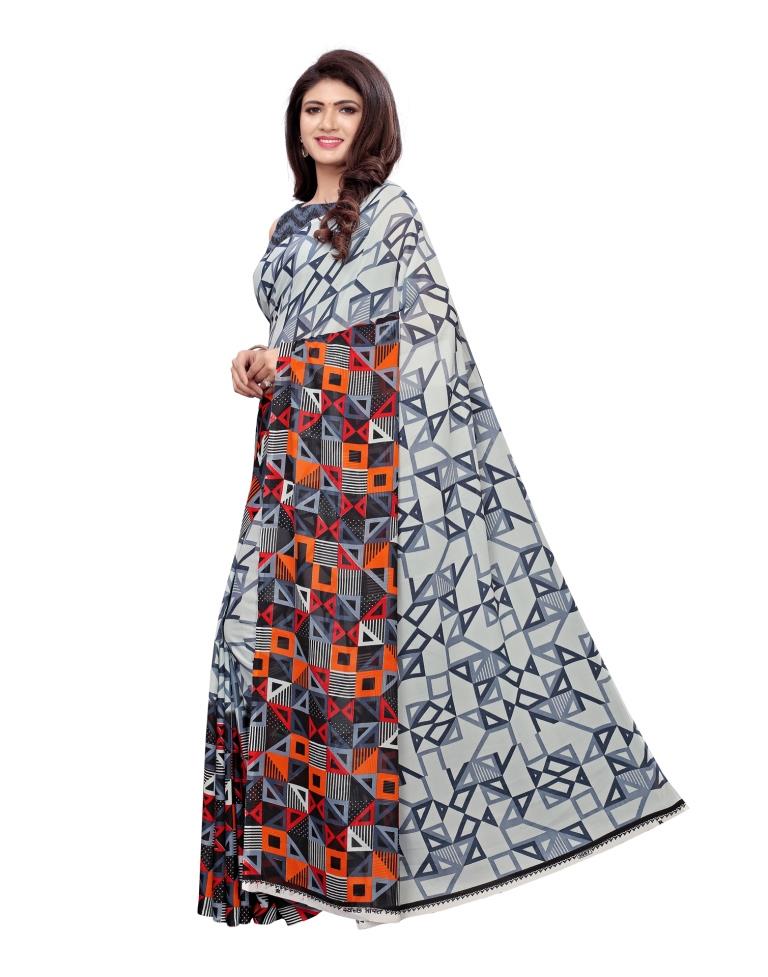 Grey Coloured Georgette Printed Saree | SLV1144S2142