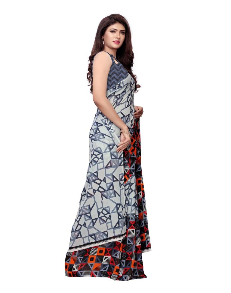 Grey Coloured Georgette Printed Saree | SLV1144S2142