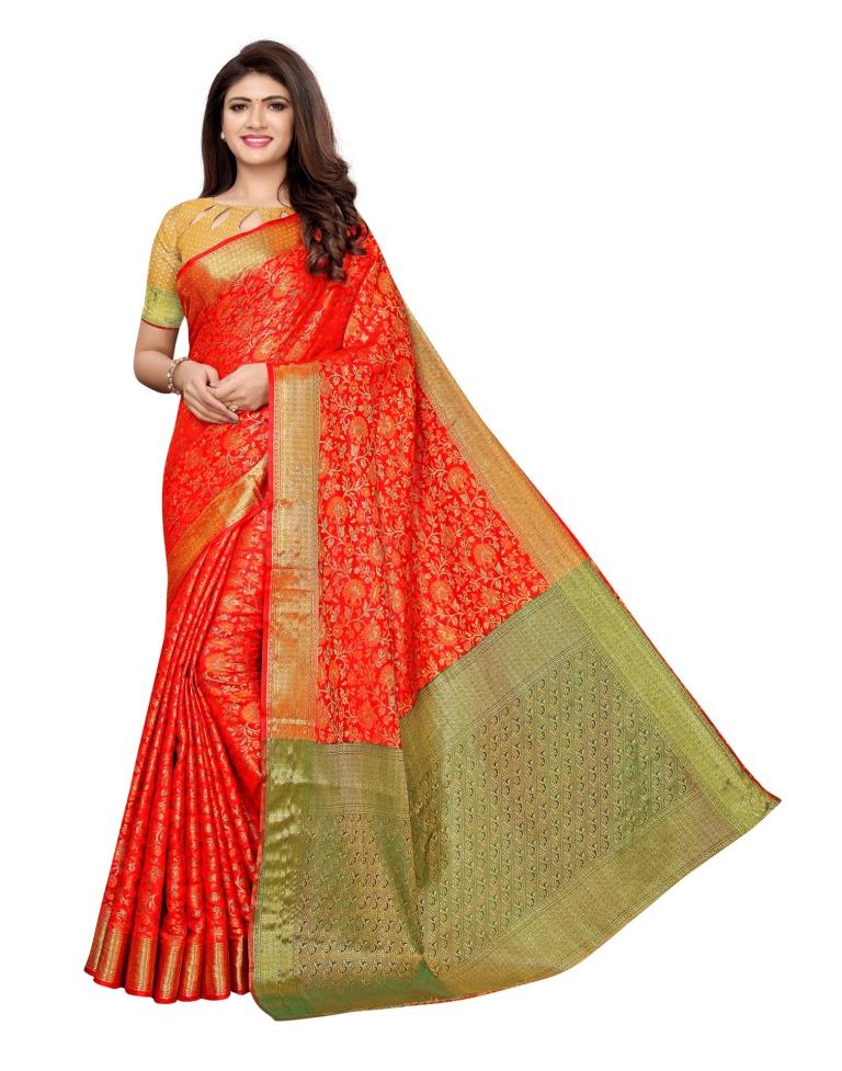 Red Coloured Poly Silk Jacqurad Saree | SLV1150S1007