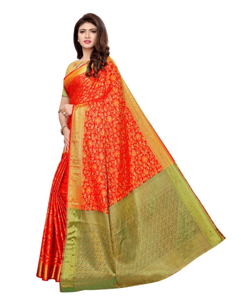 Red Coloured Poly Silk Jacqurad Saree | SLV1150S1007
