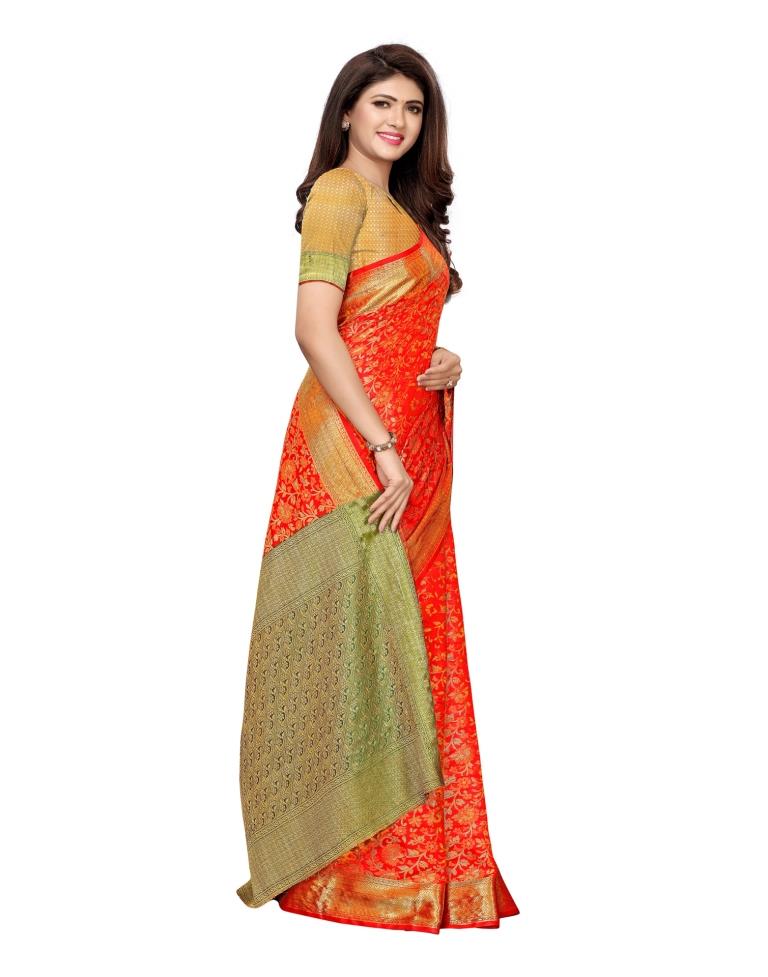 Red Coloured Poly Silk Jacqurad Saree | SLV1150S1007