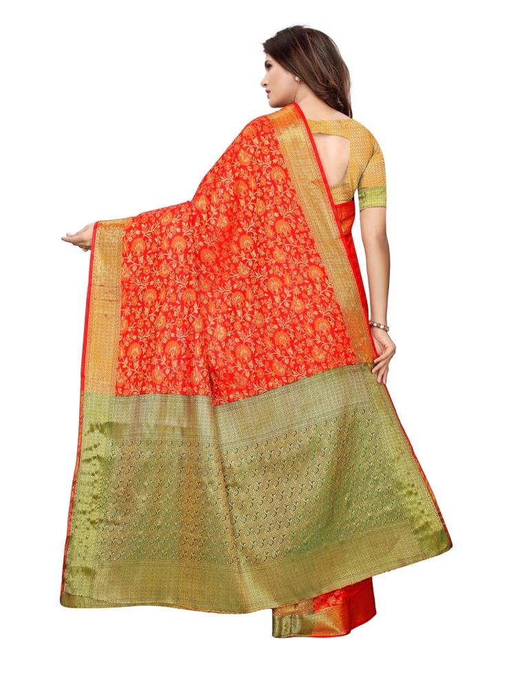 Red Coloured Poly Silk Jacqurad Saree | SLV1150S1007