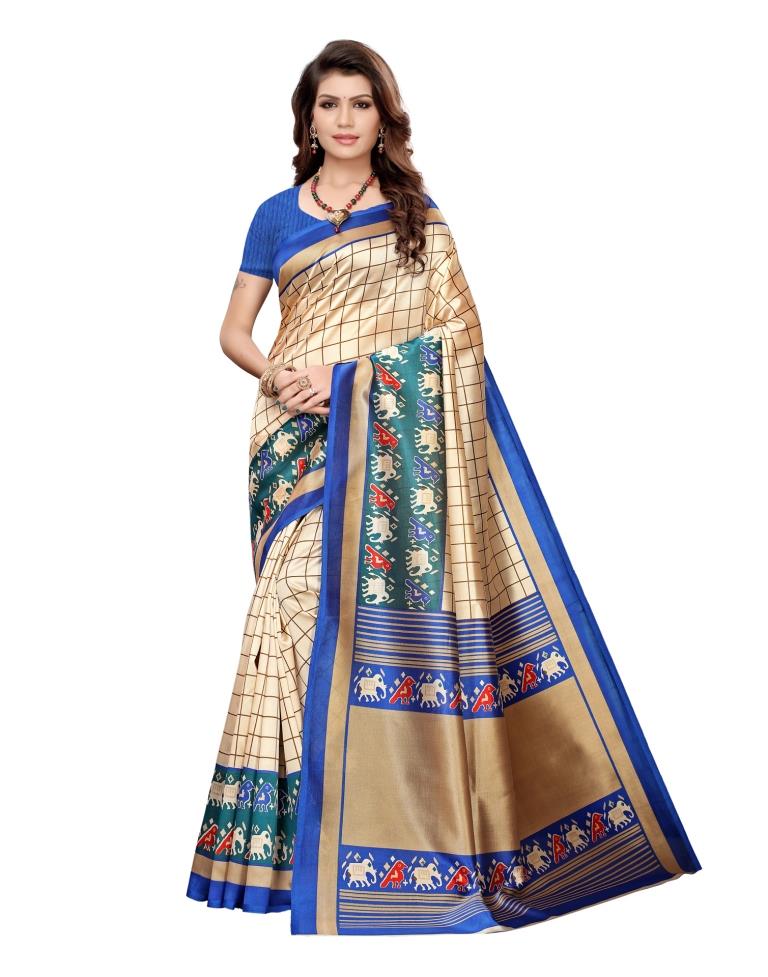 Beige Coloured Poly Silk Printed Saree | SLV1154S7193