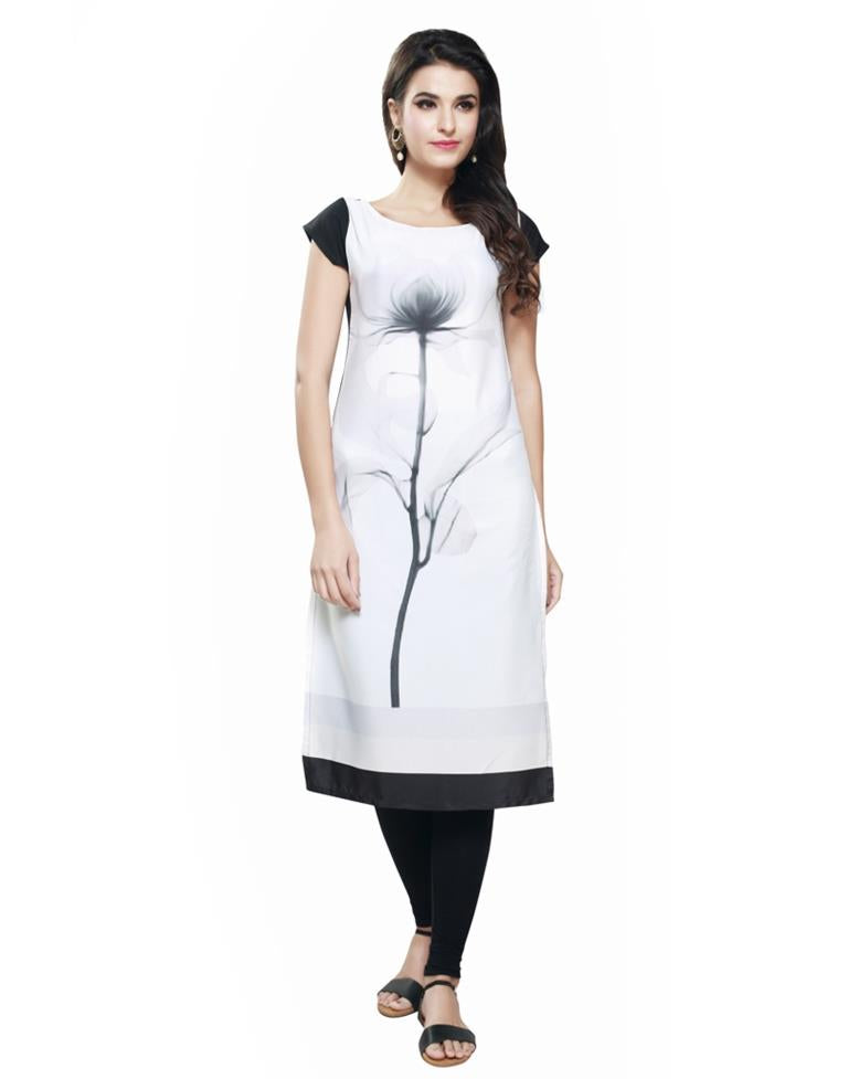 White Coloured Poly Crepe Printed Kurti | SLV115K175