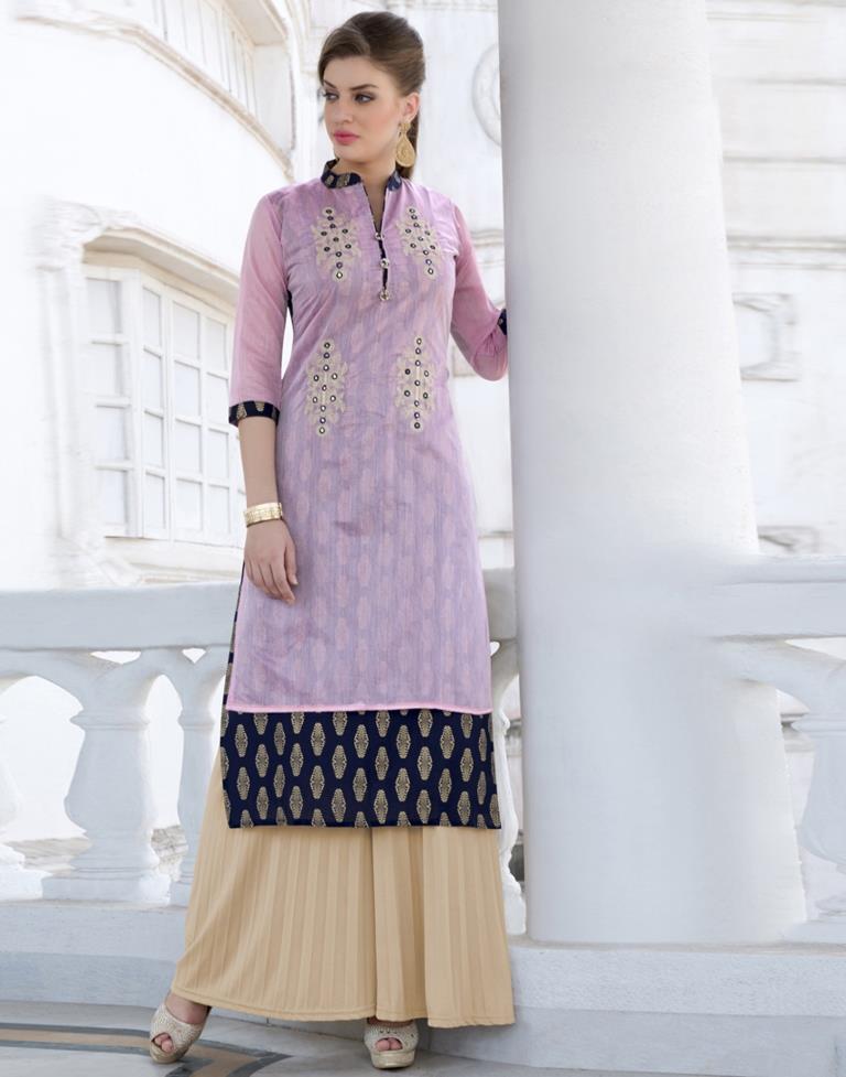 Pink Coloured Cotton Embroidered Kurti | SLV117K107