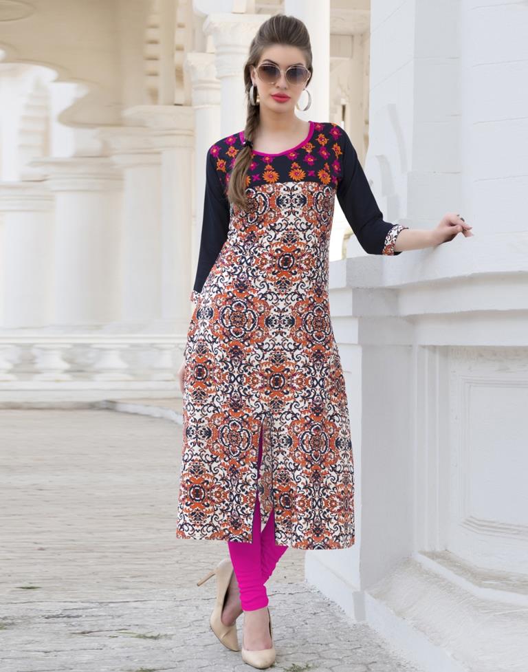 Navy Blue Coloured Rayon Embroidered Kurti | SLV118K101