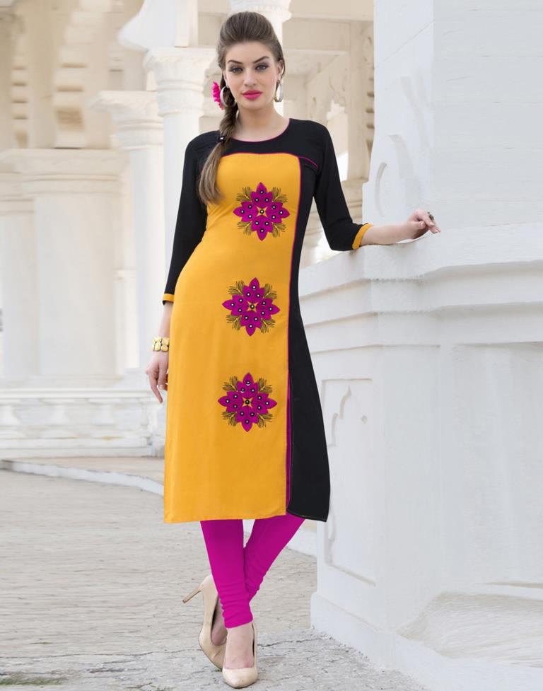 Yellow Coloured Rayon Embroidered Kurti | SLV118K109