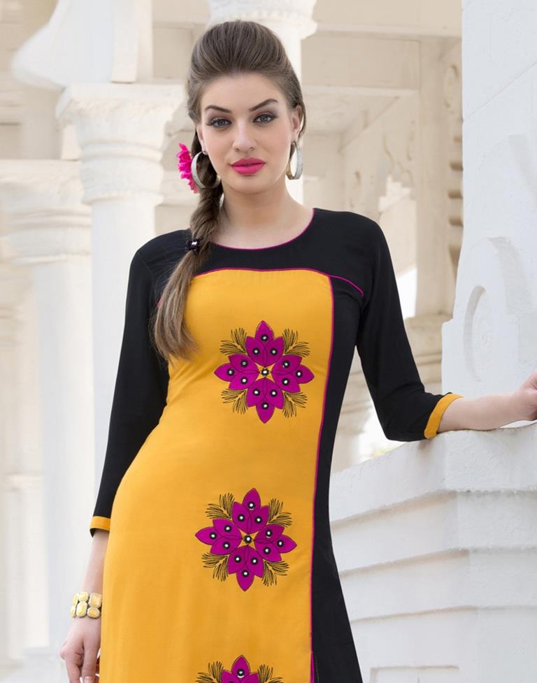 Yellow Coloured Rayon Embroidered Kurti | SLV118K109