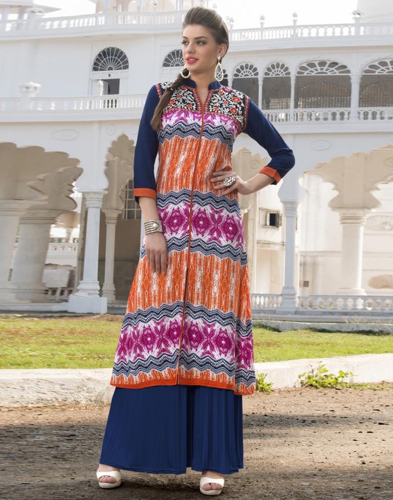 Orange Coloured Rayon Embroidered Kurti | SLV118K116