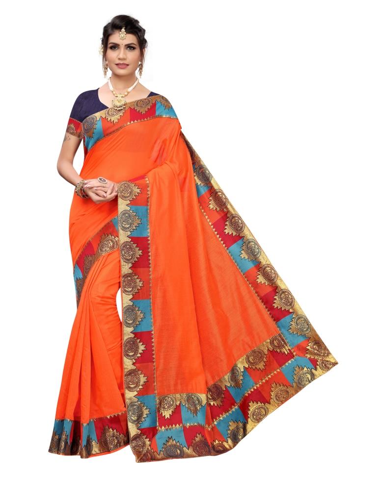 Orange Coloured Chanderi Plain Saree | SLV1191S103