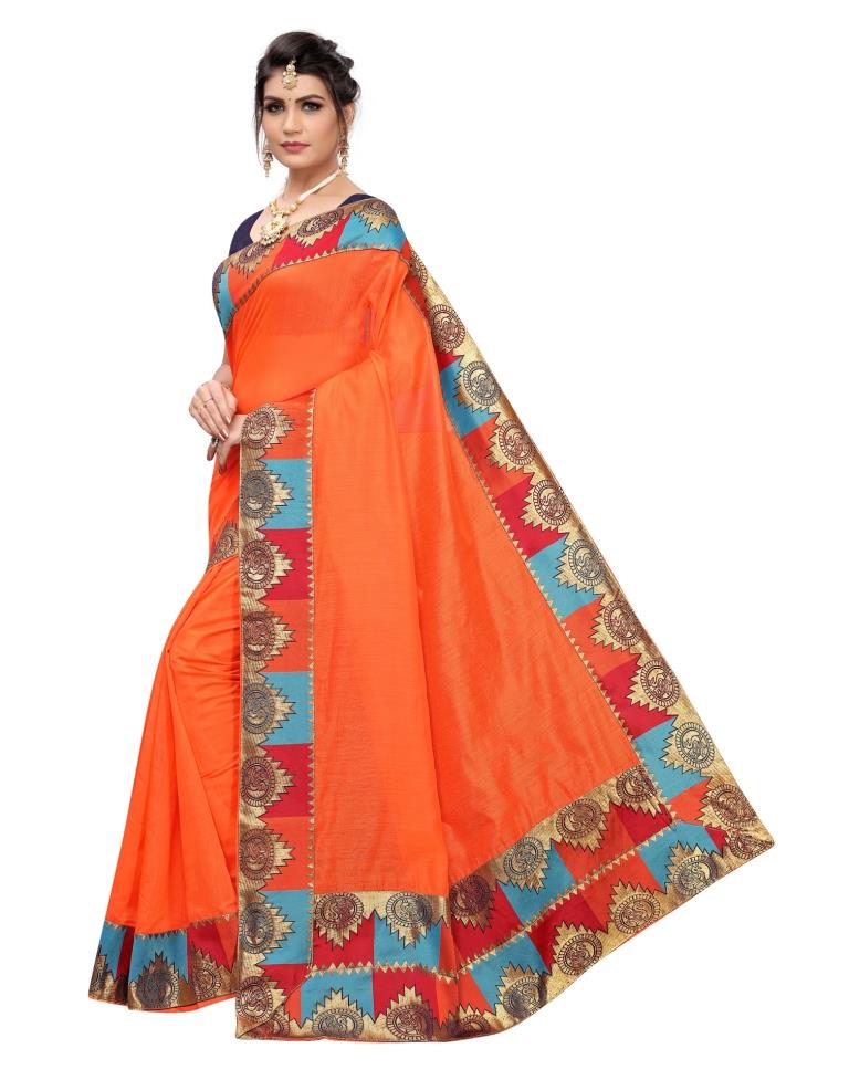 Orange Coloured Chanderi Plain Saree | SLV1191S103