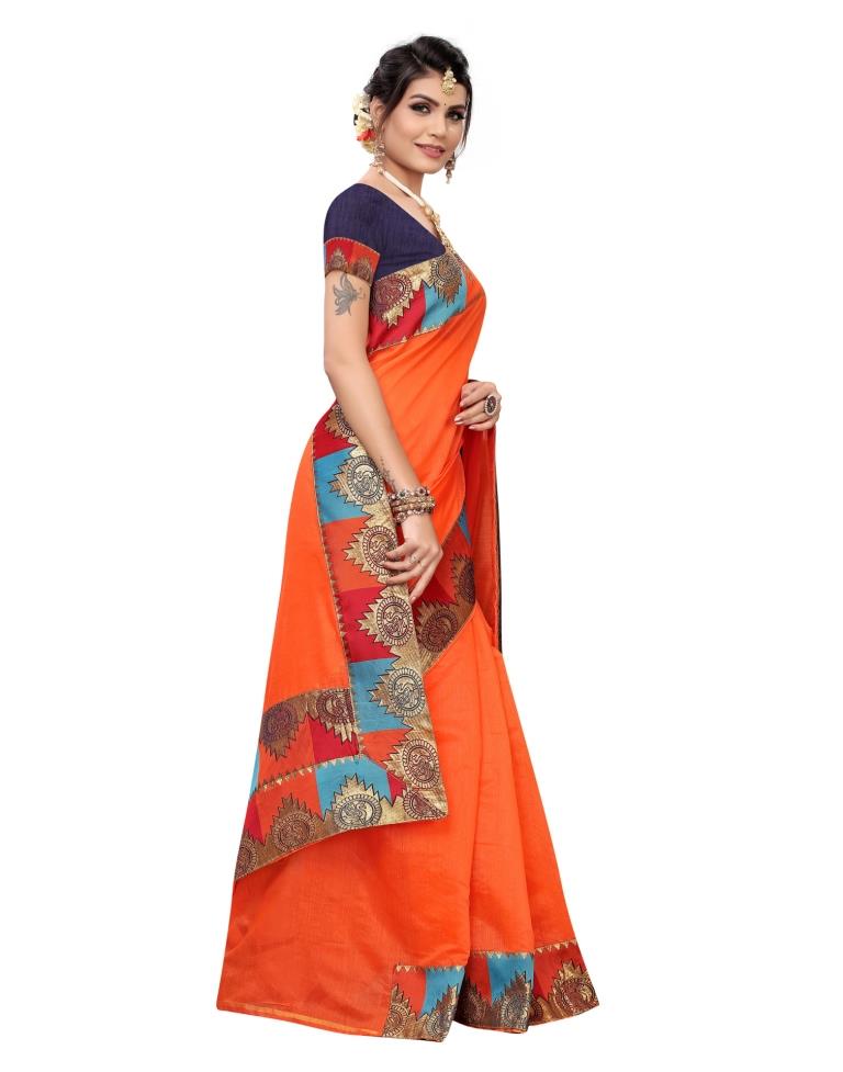 Orange Coloured Chanderi Plain Saree | SLV1191S103