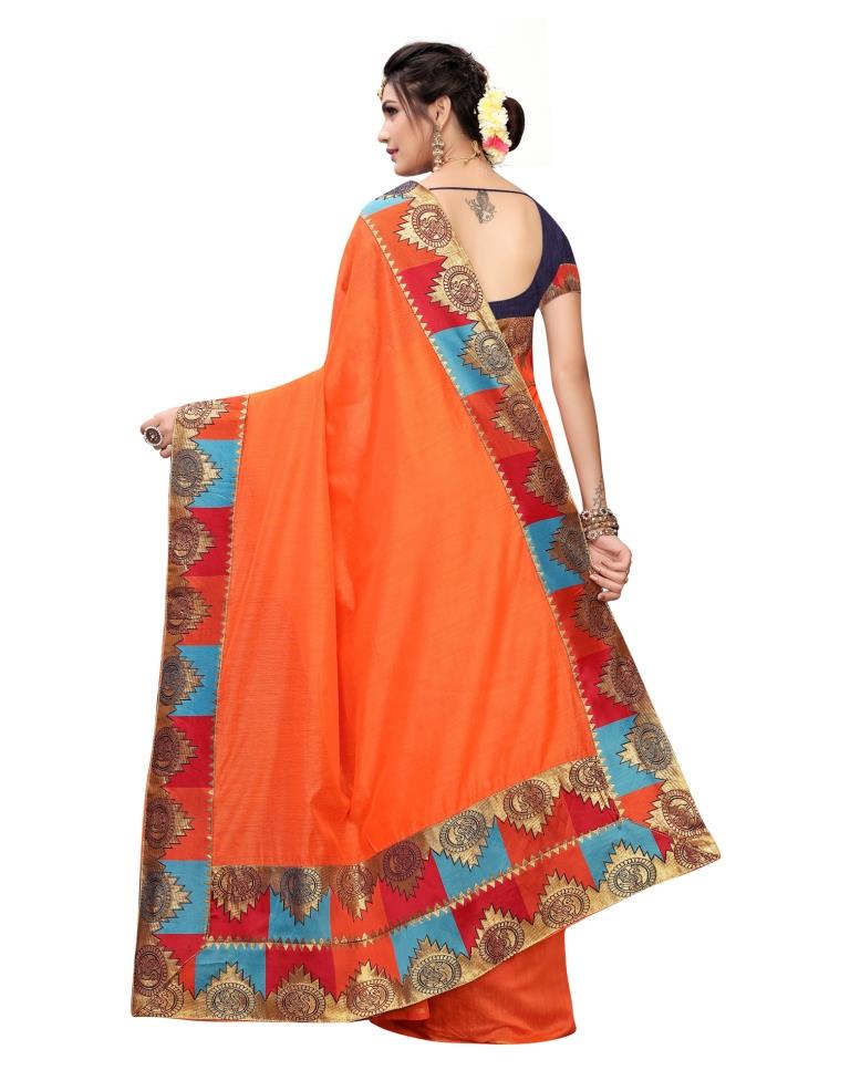 Orange Coloured Chanderi Plain Saree | SLV1191S103