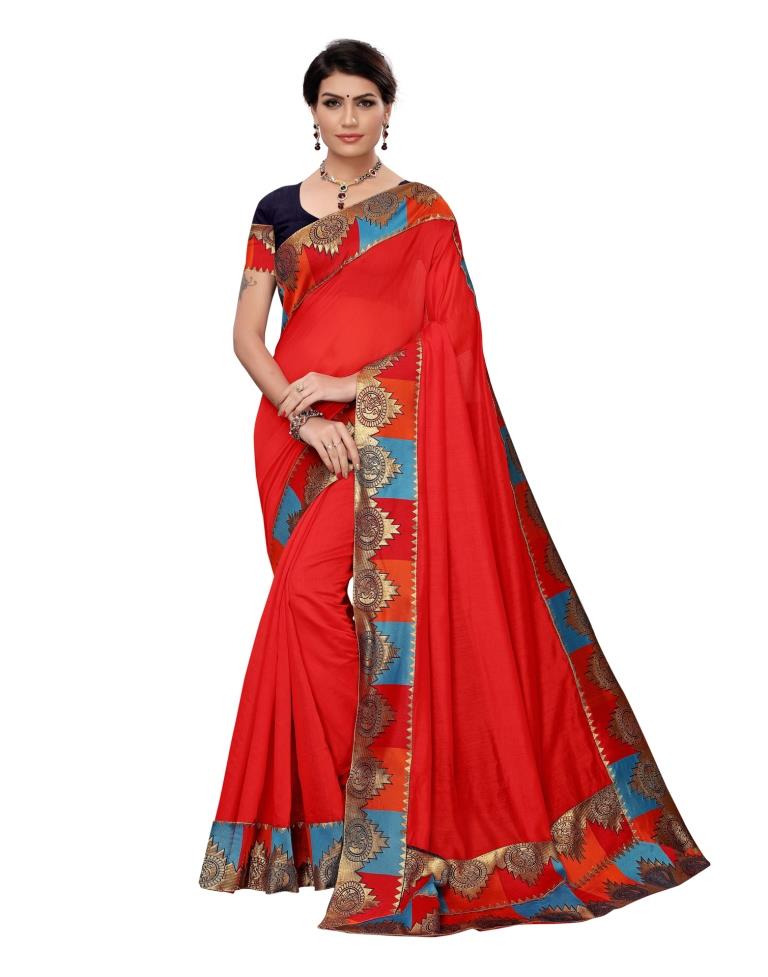 Red Coloured Chanderi Plain Saree | SLV1191S105