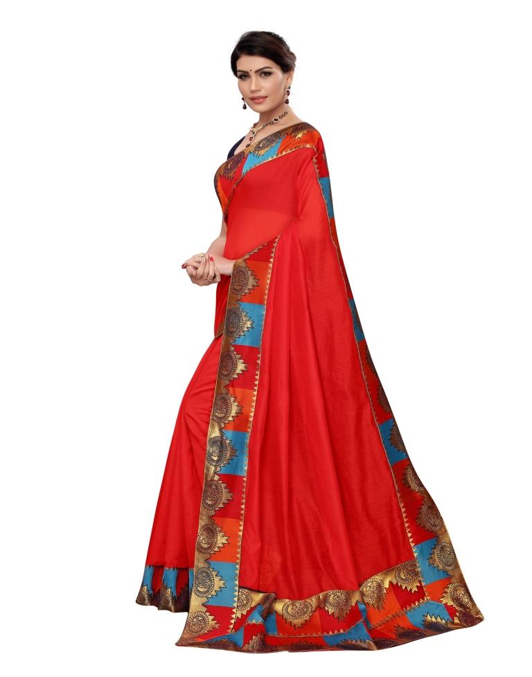 Red Coloured Chanderi Plain Saree | SLV1191S105