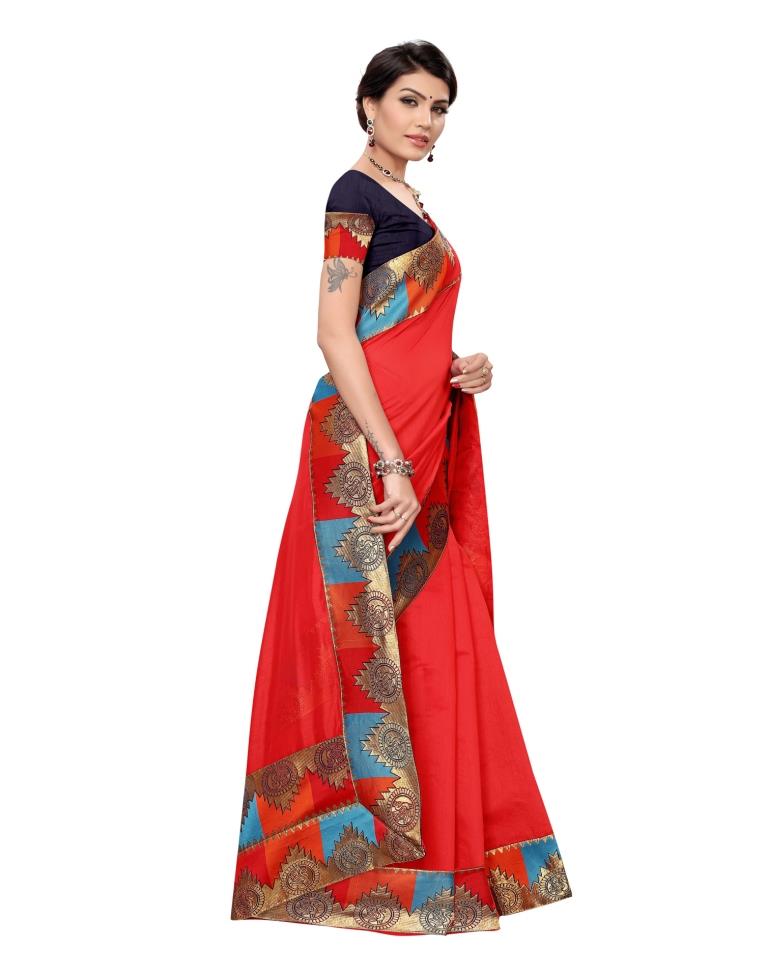 Red Coloured Chanderi Plain Saree | SLV1191S105