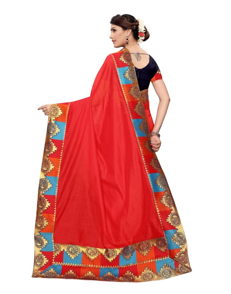 Red Coloured Chanderi Plain Saree | SLV1191S105