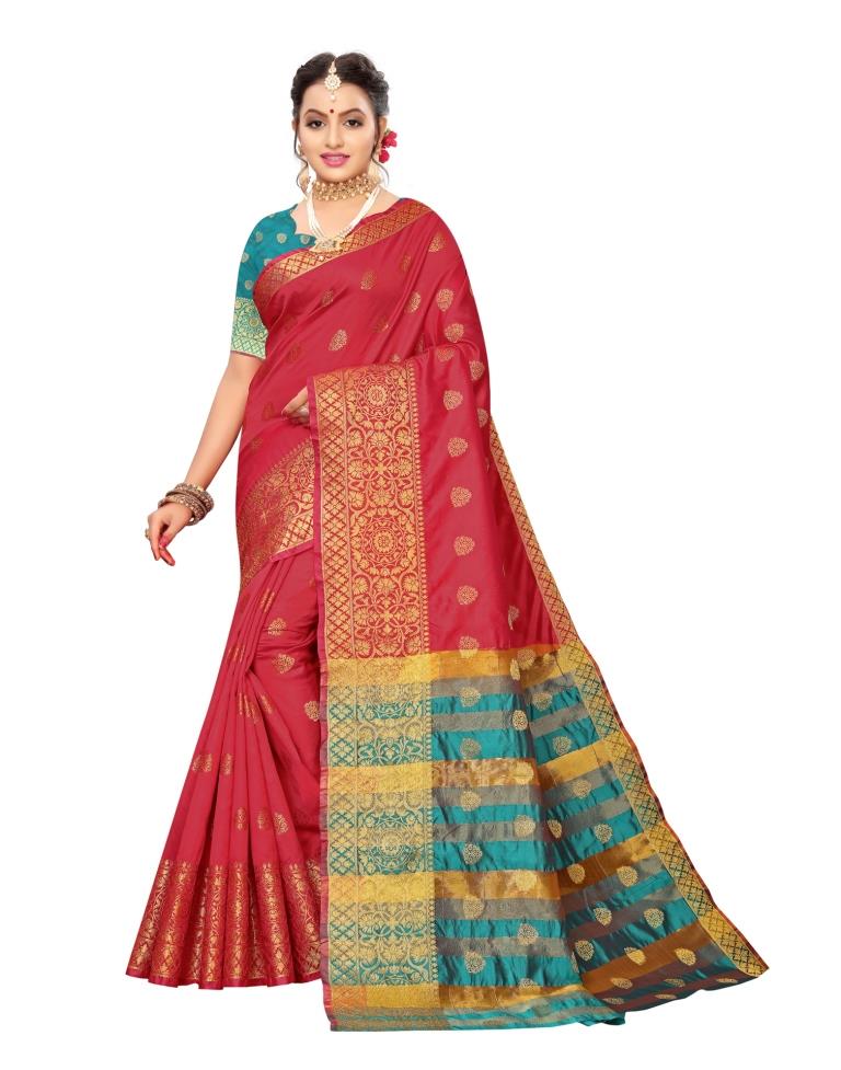 Red Coloured Kanjivaram Jacquard Silk Saree | SLV1252S127