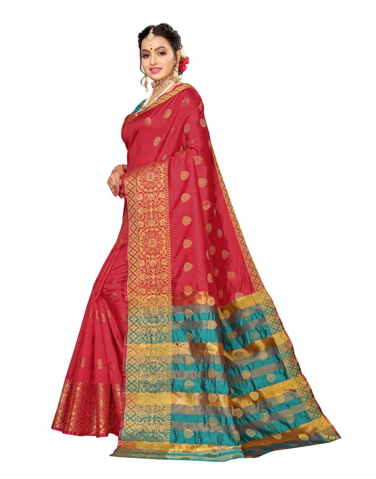 Red Coloured Kanjivaram Jacquard Silk Saree | SLV1252S127