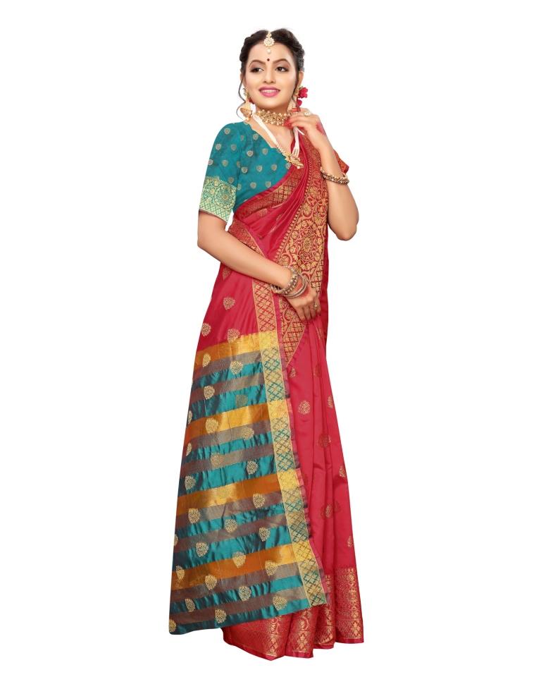 Red Coloured Kanjivaram Jacquard Silk Saree | SLV1252S127