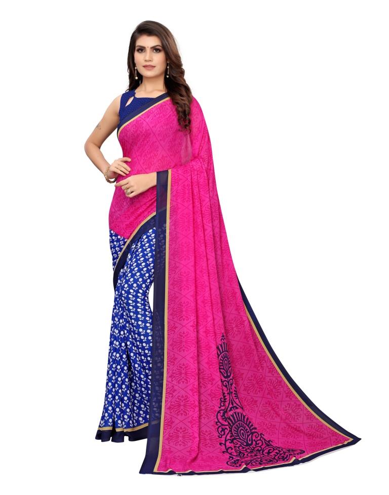 Pink Coloured Printed Georgette Saree | SLV1264S411