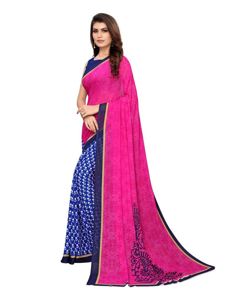 Pink Coloured Printed Georgette Saree | SLV1264S411