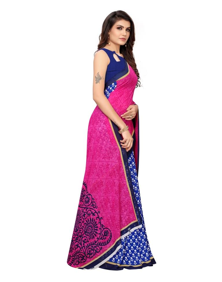 Pink Coloured Printed Georgette Saree | SLV1264S411