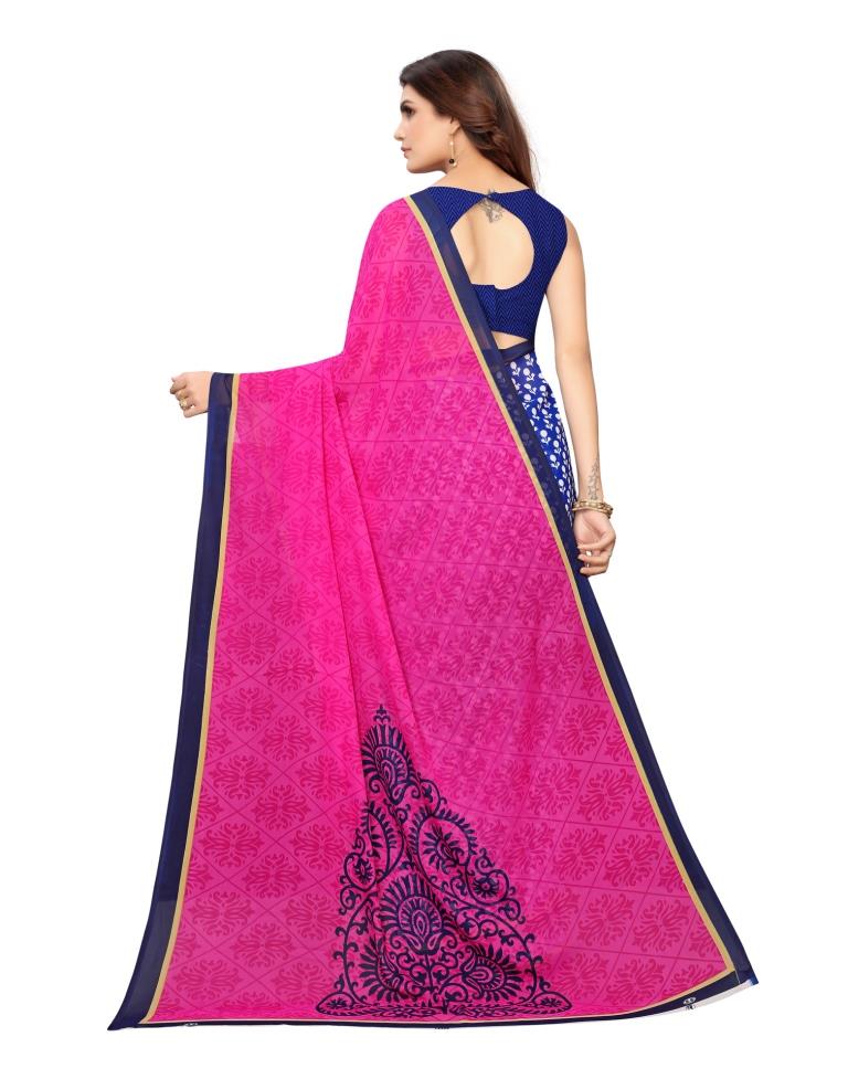 Pink Coloured Printed Georgette Saree | SLV1264S411