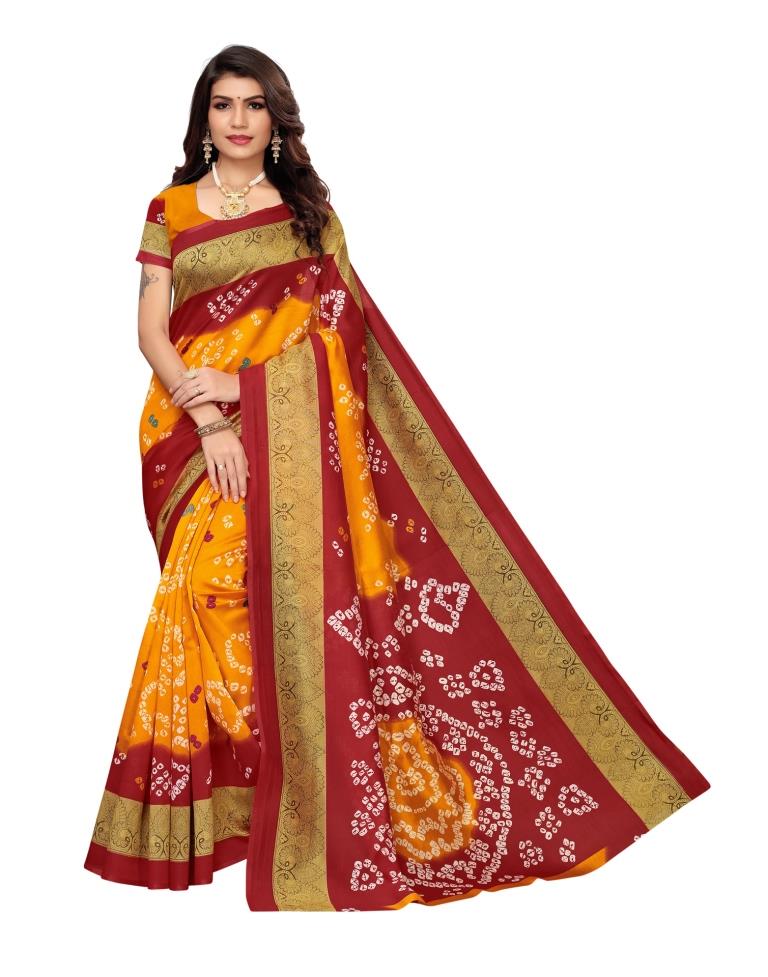 Yellow Coloured Bandhani Printed Silk Saree | SLV1323S7485