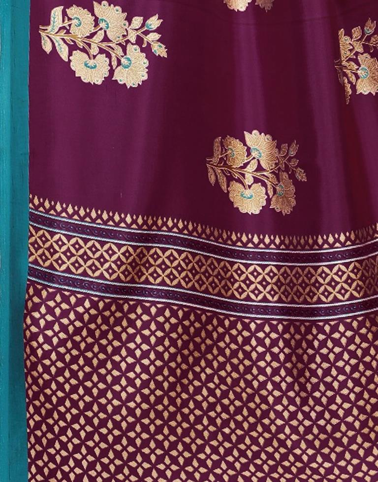 Wine Coloured Printed Silk Saree | SLV1397S7633