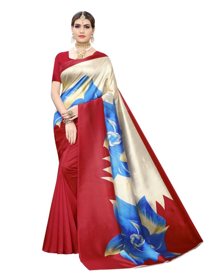 Red Coloured Printed Silk Saree | SLV1405S7676