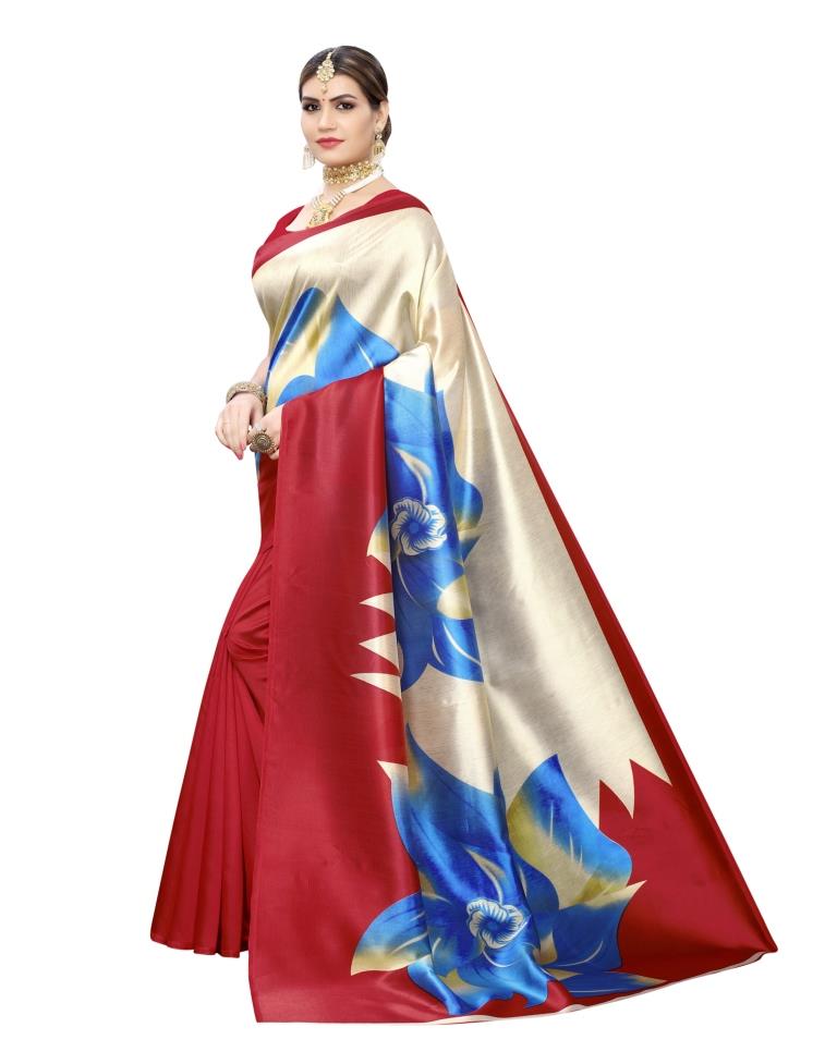 Red Coloured Printed Silk Saree | SLV1405S7676