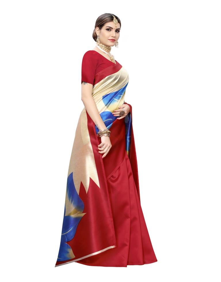 Red Coloured Printed Silk Saree | SLV1405S7676
