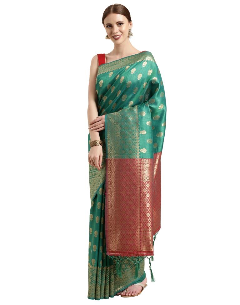 Turquoise Coloured Jacquard Silk Saree | SLV1434S136