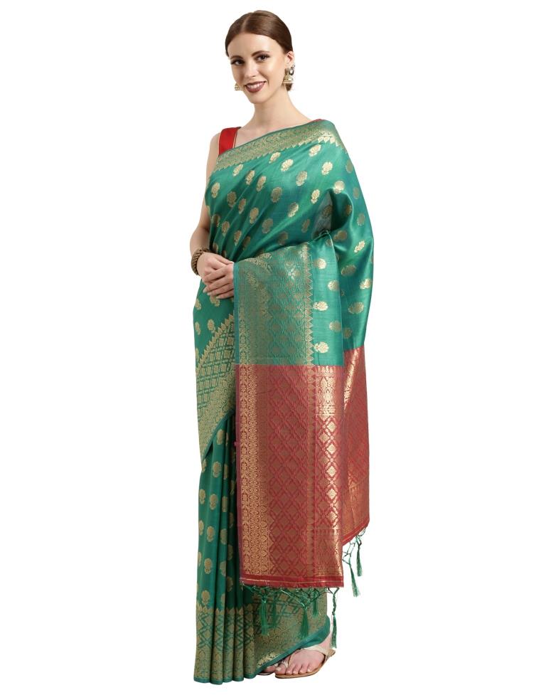 Turquoise Coloured Jacquard Silk Saree | SLV1434S136