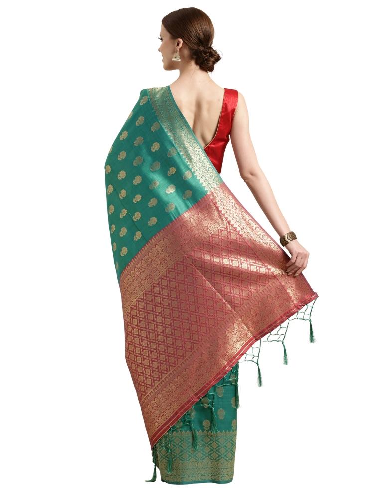 Turquoise Coloured Jacquard Silk Saree | SLV1434S136