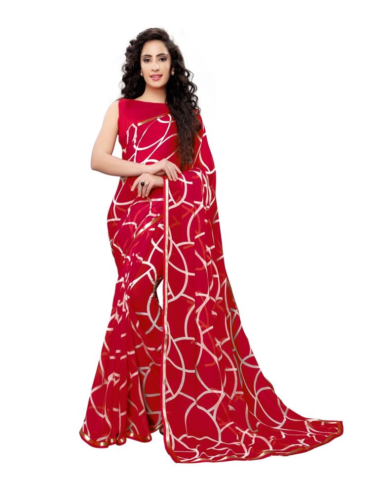 Red Coloured Printed Chiffon Saree | SLV1438S102