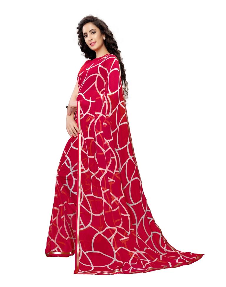 Red Coloured Printed Chiffon Saree | SLV1438S102