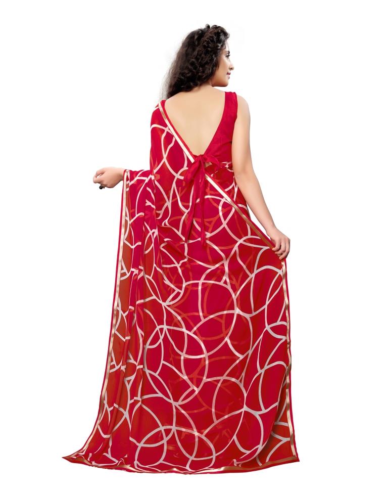 Red Coloured Printed Chiffon Saree | SLV1438S102