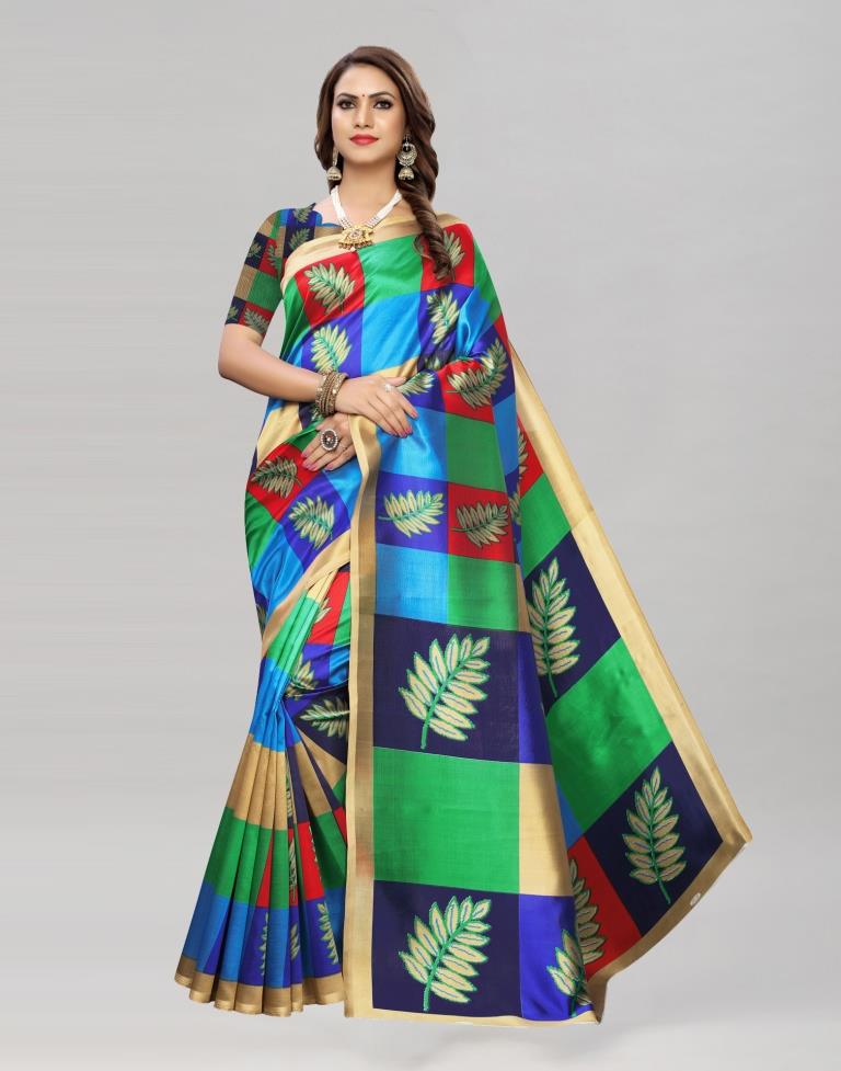 Multicoloured Printed Silk Saree | SLV1482S153