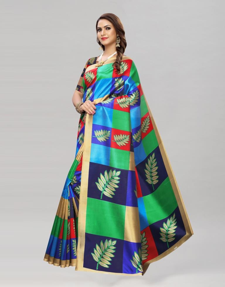 Multicoloured Printed Silk Saree | SLV1482S153