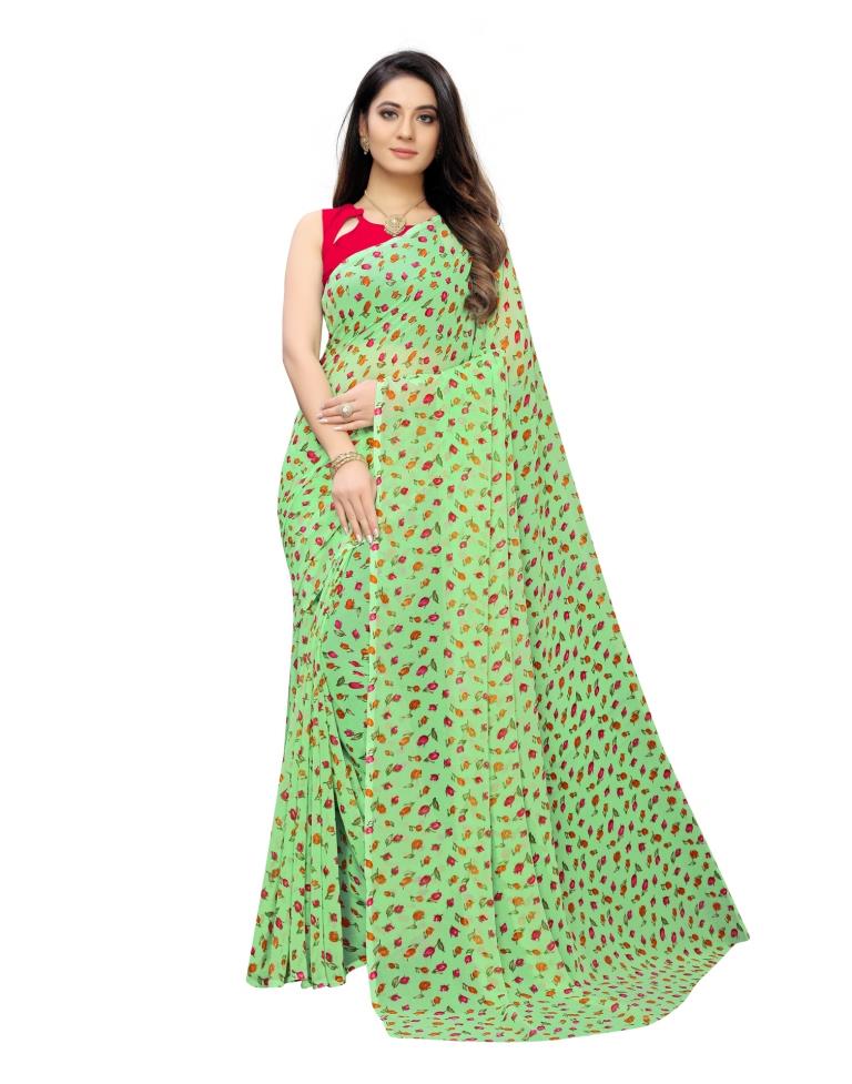 Lime Green Coloured Printed Georgette Saree | SLV1511S116