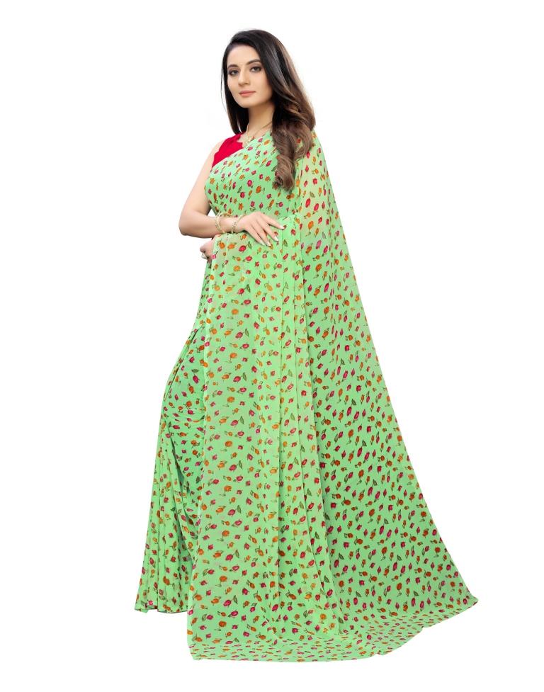 Lime Green Coloured Printed Georgette Saree | SLV1511S116
