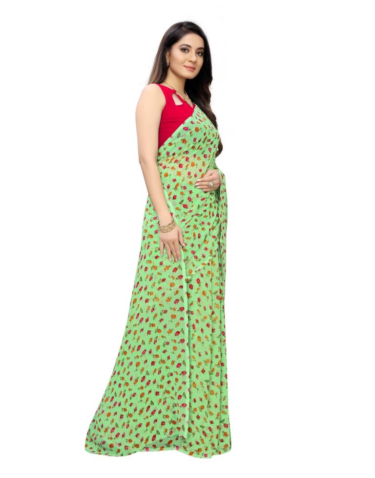 Lime Green Coloured Printed Georgette Saree | SLV1511S116