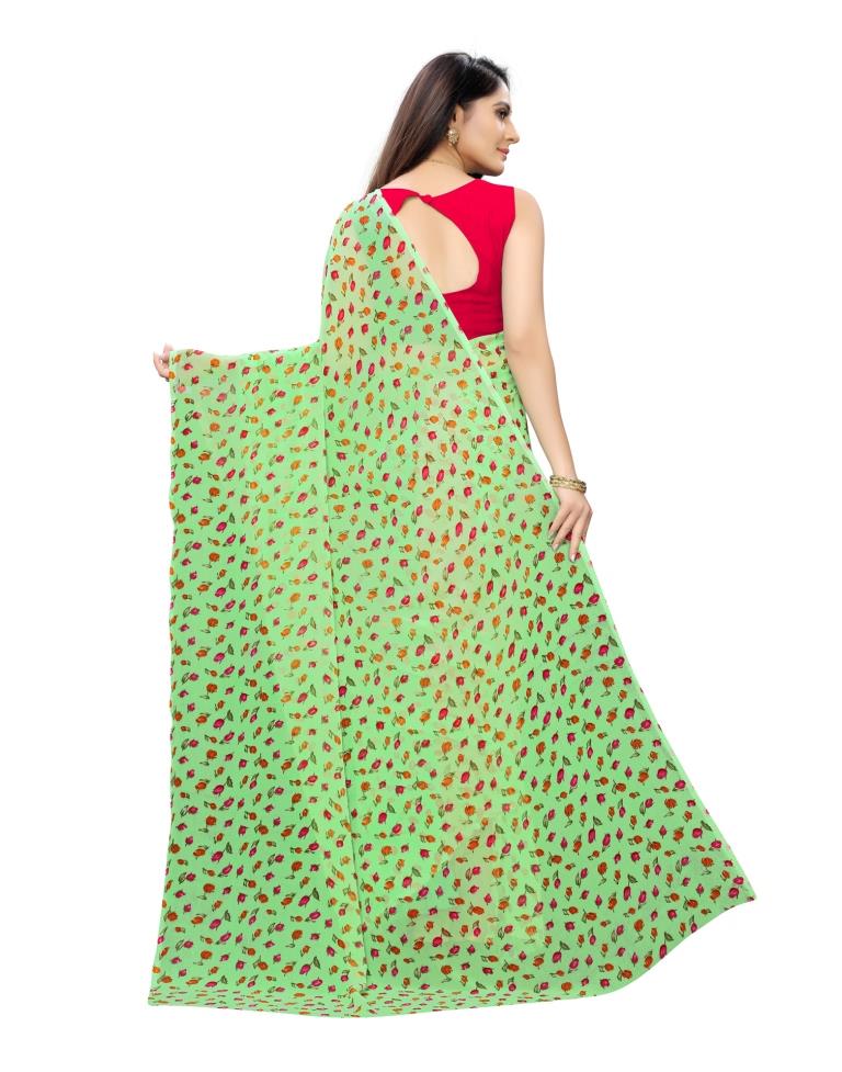 Lime Green Coloured Printed Georgette Saree | SLV1511S116